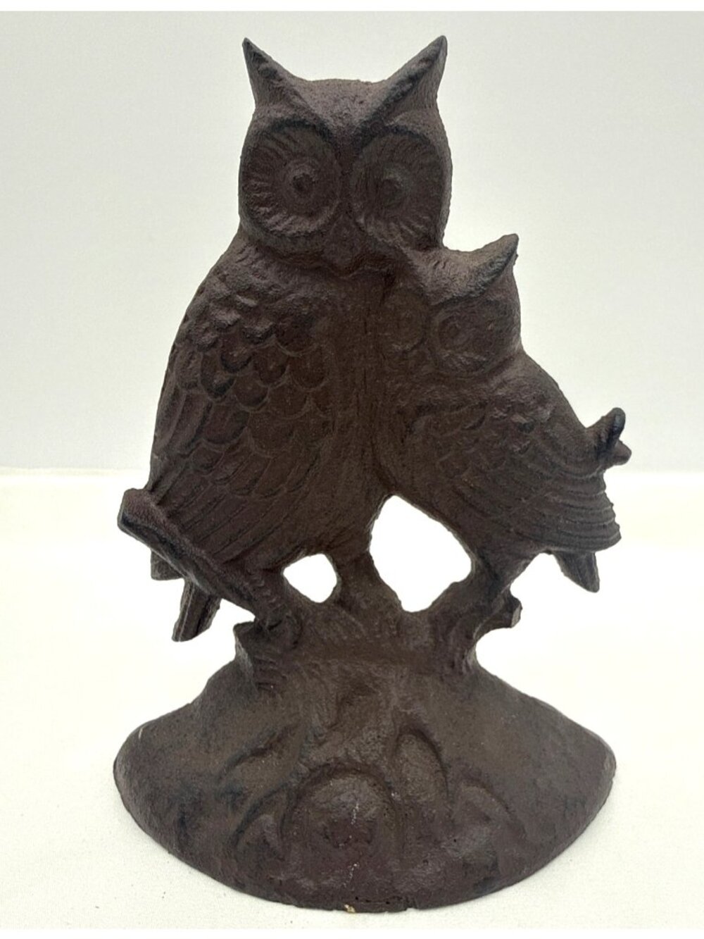 Vintage Cast Iron Owl Doorstop With Rustic Brown Finish 7" Tall Decorative Home